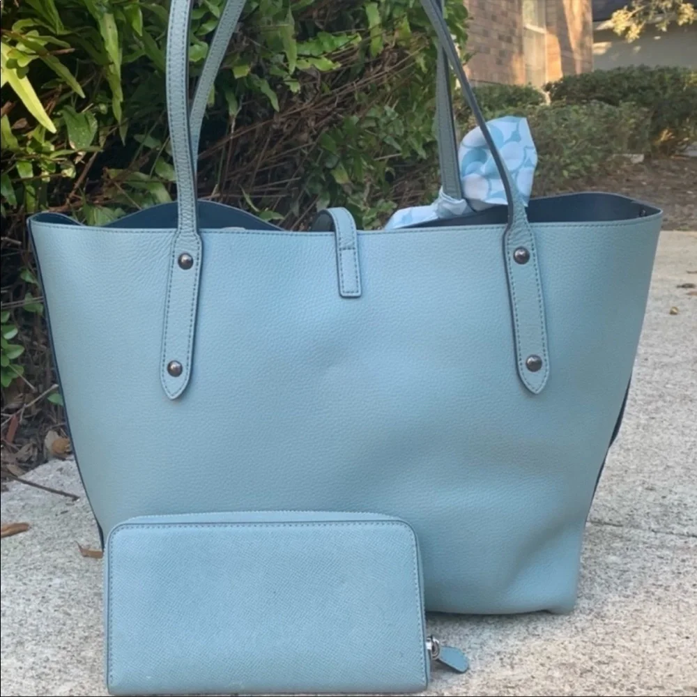 Coach Sky Chambray Blue Market Tote and Wallet Set